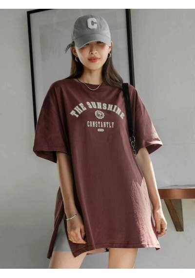 Flood Of Style Kadın Kahverengi The Sunshine Baskılı Bisiklet Yaka Oversize T-shirt