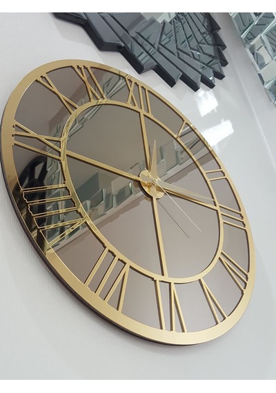 Ayna Denizi Gold Bronze Model Altın Bronz Renk 50 CM Dekoratif Aynalı Duvar Saati Altın