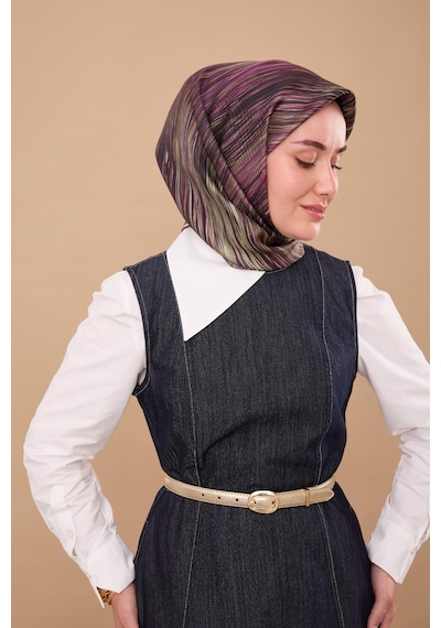 Silk Home Twill İpek Eşarp 11484-29 Mor, Yeşil, Menekşe, Koyu Yeşil