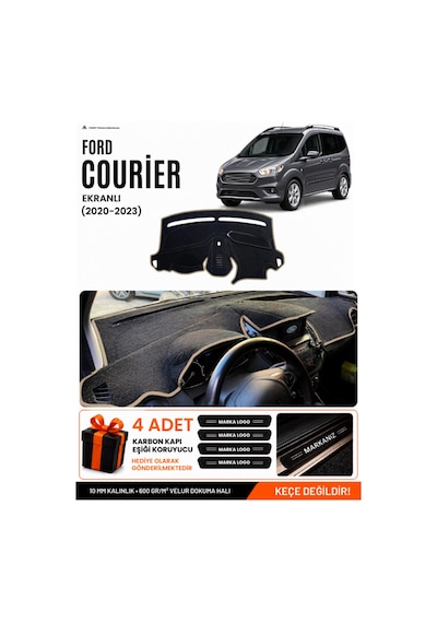 Ford Courier 2020-2023 Ekranlı Uyumlu Torpido Örtüsü, Torpido Kılıfı - Siyah-bej - Fo005