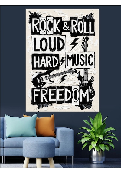 Rock And Roll Müzik Sözleri Dekoratif Kanvas - Mdf Ahşap Tablo