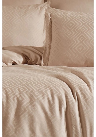 Jakarlı & Saten Çift Kişilik Nevresim Takımı-6 Parça & Geometrik Desen -200x220cm-metis Kapuçino Cappuccino