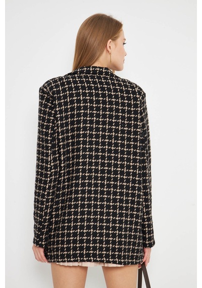 Armonika Kadın Bej Erkek Yaka Cep Kapaklı Vatkalı Oversize Ceket Arm-25k001060