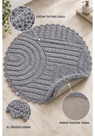 Alanur Bodrum Tufting Cotton Pamuklu El Işi Örgülü 90 X 90 Cm Paspas 113 gri