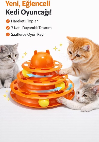 3 Katlı Kedi Oyuncağı Toplu İnteraktif Kedi Oyuncak Dönen Toplu Aktivite Oyuncağı Zeka Oyuncağı Kedi Eğlence Oyuncağı
