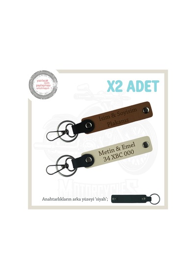 Custom Motorculara Özel Hediye, İsim Ve Plaka Yazılı X2 Anahtarlık Set, Kahve-s Kahve-syh Çok Renkli