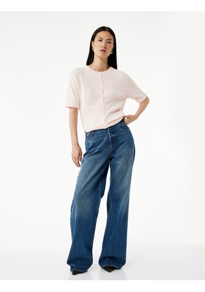 Koton Regular Fit Kısa Kollu Bisiklet Yaka Düğmeli Triko Hırka Pembe 6wak90023ht Gül
