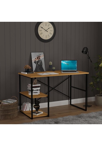 Asra Trend Petra Desen Metalçm01 Raflı Metal Çalışma Masası 120x60 Cm 2 Katlı Yan Raflı Bilgisayar Masası Endü Çok Renkli
