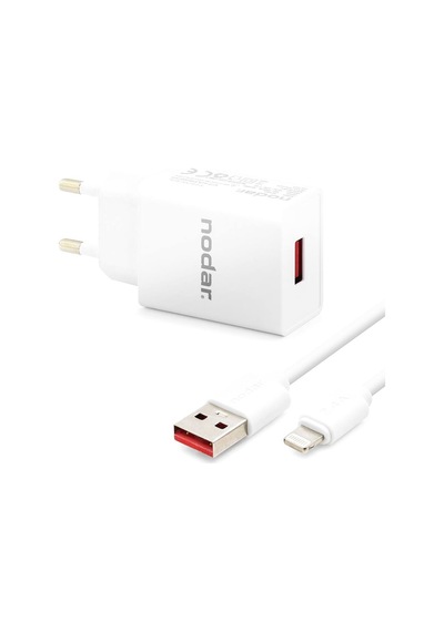 Lightning Hızlı Şarj Seti 12w 2.4a Usb Adaptörlü 1 M Pvc Kablolu Beyaz Nd1001 Evimdeyokyok