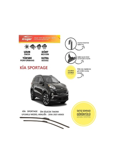 Kia Sportage 2016-2021 Arası Muz Silecek Silgi Silgeç Takımı Araca Özel . Aparat