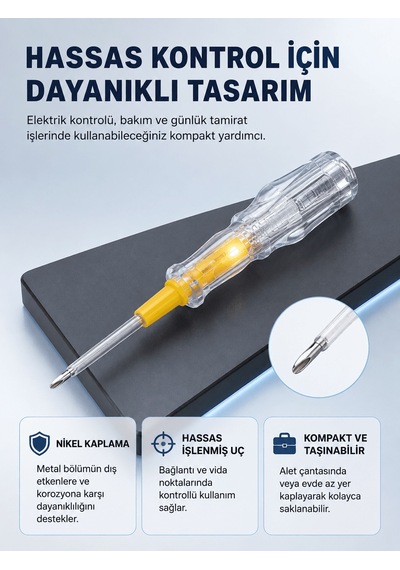 Lexroo Elektrik Test Kalemi Neon Işıklı Nikel Kaplama 110-220v Di