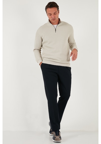 Buratti Pamuklu Regular Fit Yarım Fermuarlı Dik Yaka Erkek Sweat 5905716 Taş