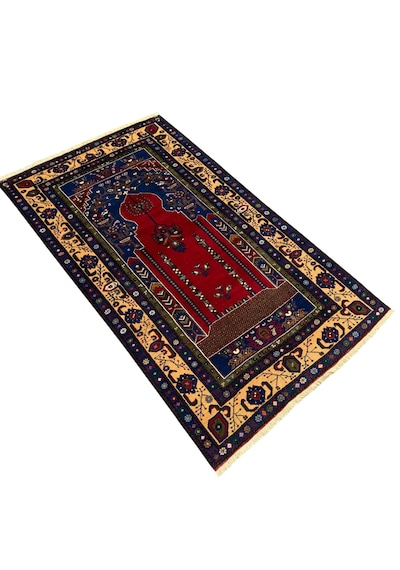 El Dokuma Sıfır Taşpınar Halısı 142x240 Lacivert Kırmızı Kök Boya %100 Yün Halı