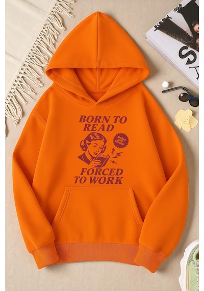Uyguntarz Unisex Born To Read Baskılı Oversize Sweatshirt Turuncu