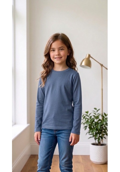 Merdia Kids Kız Erkek Çocuk 3'lu Basic Mevsimlik Tişört Mavi