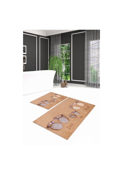 Buççin Online Mağaza 3d Dijital Baskılı Kaymaz Taban Yıkanabilir İkili Banyo Takımı Klozet Takımı Polyester Kahverengi Çok Renkli