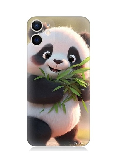 Apple Uyumlu iPhone 12 Mini Sevimli Panda Ve Bambu Desenli Silikon Kılıf