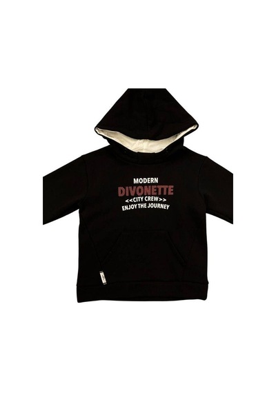 Divonette Erkek Çocuk Önü Yazılı Şardonlu Sweatshirt-15093 Siyah