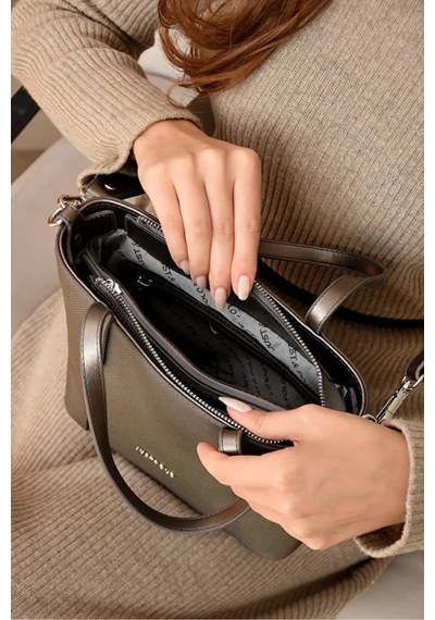Just Polo Orijinal Kadın Orta Boy Ayarlanabilir Askılı Lüks El Ve Omuz Çantası Shoulder Bag Gri