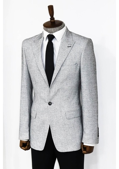 Wessi Kendinden Desenli Slim Fit Gri Erkek Ceket Gri