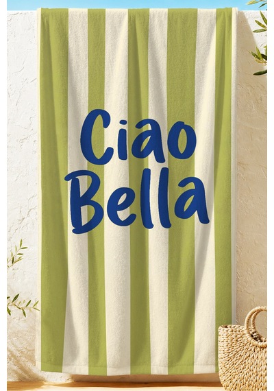 Çizgili Ciao Bella Yeşil Beyaz Plaj Havlusu-modern Minimalist Marine Hızlı Kuruyan Mikrofiber Havlu Çok Renkli