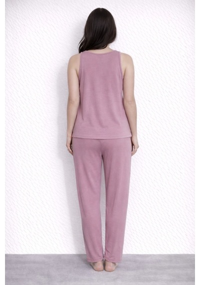 Pemilo Kadın 20604 Kolsuz % 100 Pamuk Pijama Takımı GÜL KURUSU