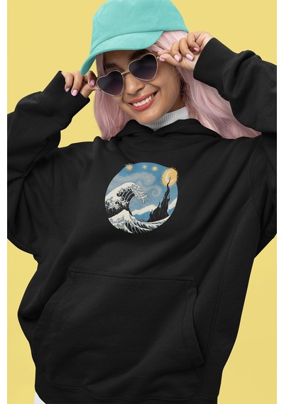 Harmandar Yıldızlı Gece Wave - Dalga Baskılı Unisex Siyah Kanguru Cepli Kapüşonlu Sweatshirt Hoodie Siyahyildizlidalga Harmandar Yıldızlı Gece Wave - Dalga Baskılı Unisex Siyah Kanguru Cepli Kapüşonlu Sweatshirt Hoodie Siyahyildizlidalga