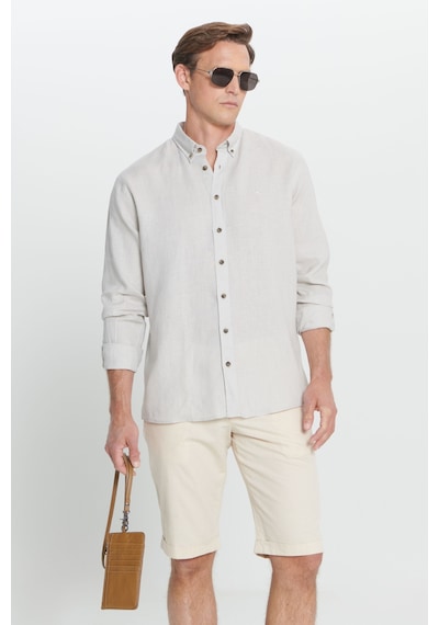 Ac&Co / Altınyıldız Classics Erkek Bej Comfort Fit Rahat Kesim %100 Keten Düğmeli Yaka Gömlek Bej