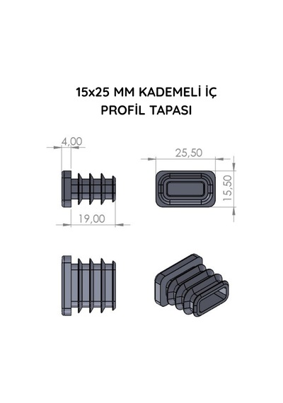 Cateksss 15x25 Mm Profil İçin Kademeli İçe Geçme Profil Tapası, Profil Kapak, Profil Tapa Siyah - 46 Lı Paket