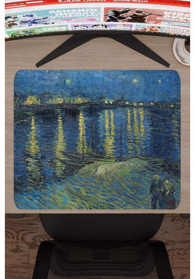 Van Gogh Ren Nehrinde Yıldızlı Gece V5 48x40 Xl Gaming Kauçuk Kaymaz Taban Mouse Pad Fare Altlığı
