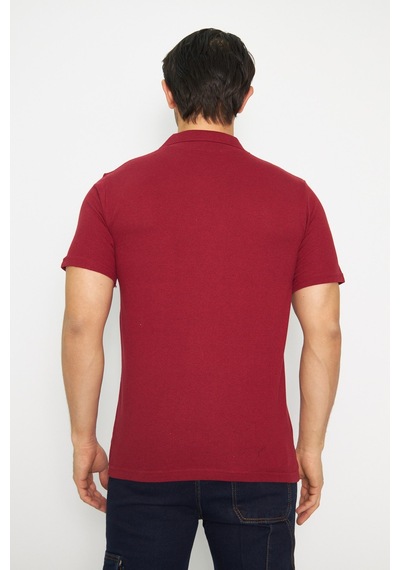 T-shirt Polo Yaka Kısakol %100 Pamuk Cepli Bordo