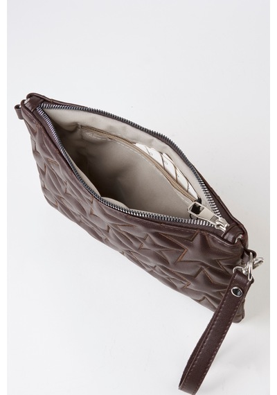 Vivaq Kadın Kahverengi Yıldız Nakışlı Suni Deri Bilek Ve Zincir Askılı Portföy El Ve Clutch Çanta