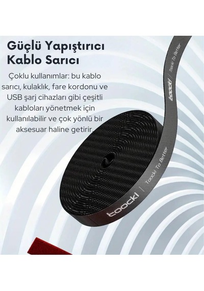 Coofbe 5 Renk 25 Metre Cırt Cırt Bantlı Kablo Sarıcı Düzenleyici Organizatör Kablo Düzenleme