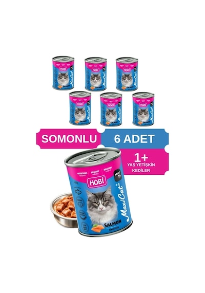 Hobi Maxicat Somonlu Yetişkin Kedi Konservesi 400 Gr X 6 Adet - Omega Destekli, Tam Ve Dengeli Mama