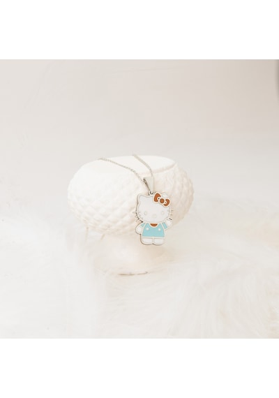 Dkmn Gümüş Hello Kitty Mavi Mine Taşlı Gümüş Kolye