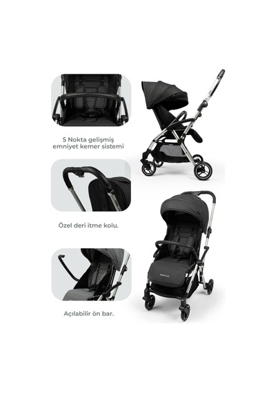 Kanz Marcus Kolay Katlanabilen Kabin Travel Sistem Bebek Arabası Raisin Black