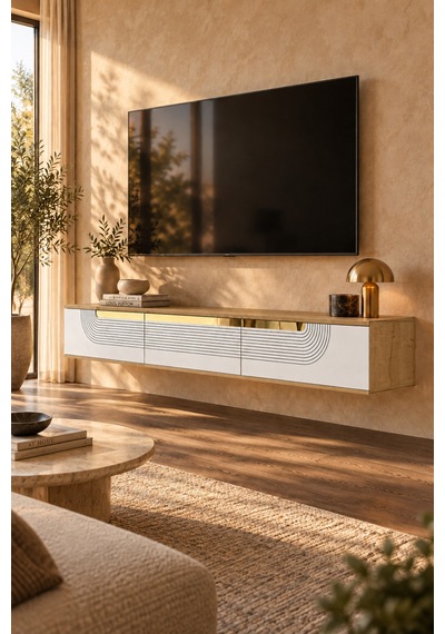 Tda1805dbg Meyra Duvara Montaj Tv Sehpası Safirmeşe-beyaz-gold 180cm Safirmeşe - Beyaz - Altın