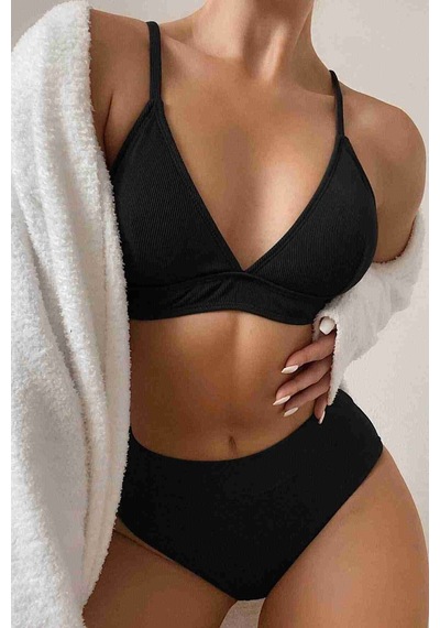 Angelsin Yüksek Bel Tasarım Bikini Altı Siyah 001