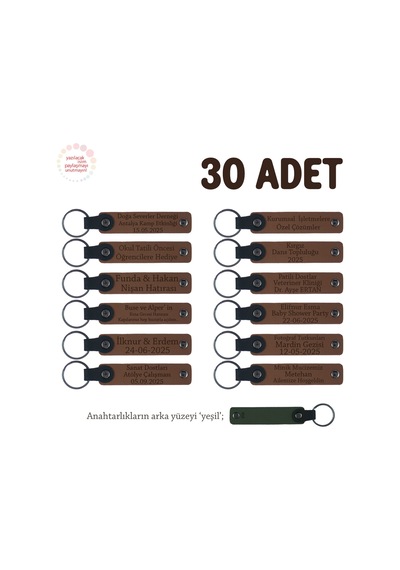 Kahverengi & Yeşil, Plates Stüdyosuna İsimli Anı Anahtarlık 30 Lu Set, Müşterilere Kurumsal Hediye Çok Renkli