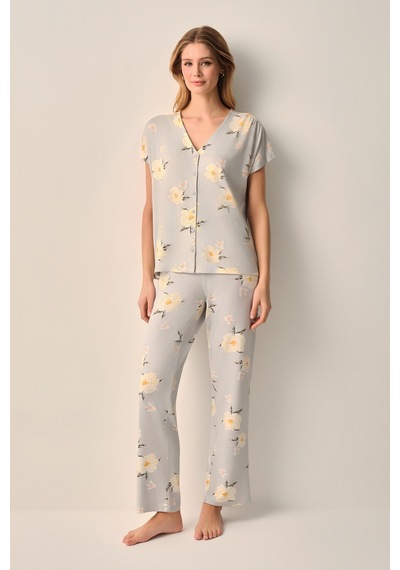 Suwen Grace Gömlek Yaka Pijama Takımı Sh26613660b1194 Yeşil
