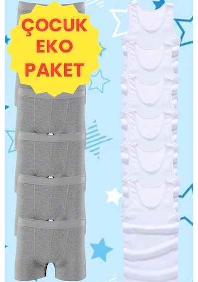 Mood Agenda Erkek Çocuk Pamuklu Penye 6 Atlet 6 Boxer Beyaz Gri
