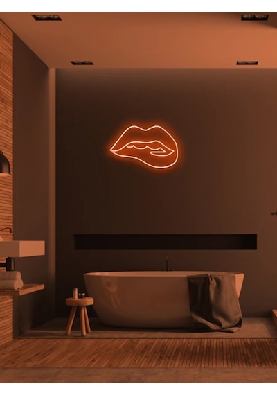 Dudak Figürlü Neon Tabela Turuncu
