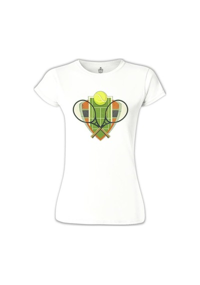 Tenis - Raket 2 Beyaz Kadın Tshirt 001