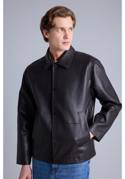 Defacto Regular Fit Polo Yaka Astarlı Çıtçıt Kapamalı Cepli Suni Deri Mont H2233ax26aubn338 Kahve-bn338