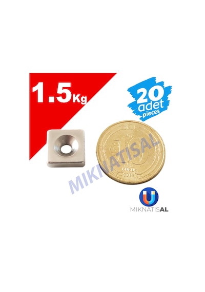 10X10X3Mm (6X3Mm) Havşalı Kare Güçlü Neodyum Mıknatıs 20 Adet