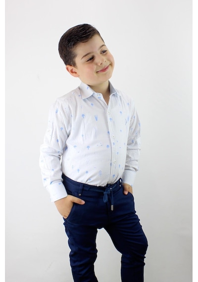 Doctor Junior Erkek Çocuk Katlanır Kollu Slim Fit Gömlek Mavi