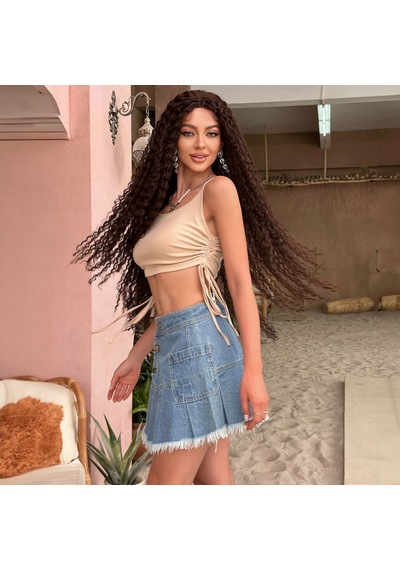 Afro Dalga Fiber Sentetik Tül Peruk - Kahverengi Çok Renkli