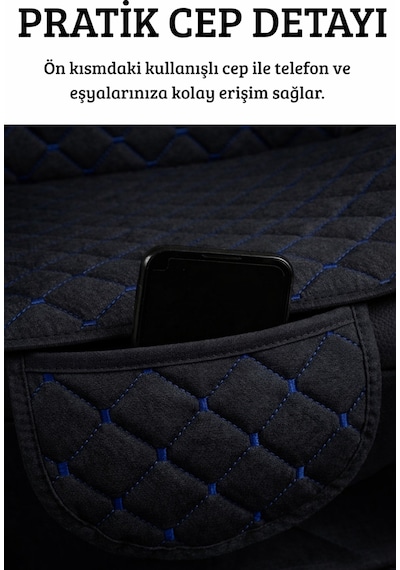 Terletmez Cepli Oto Koltuk Minder Seti Kolay Montaj Universal Koruyucu Kılıf Kumaş Mavi