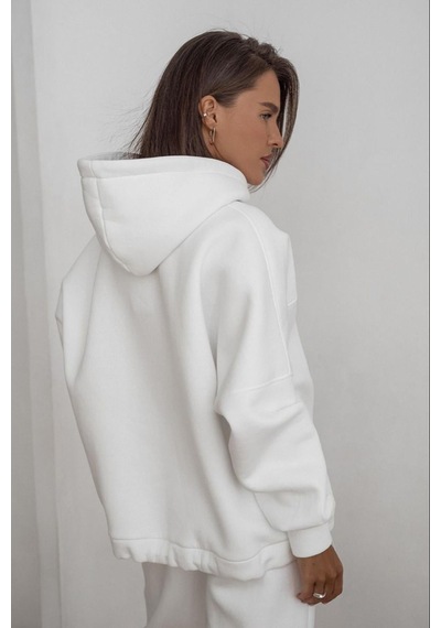 Ekru Kapüşonlu Şardonlu Oversize Cepli Sweatshirt Mg2206