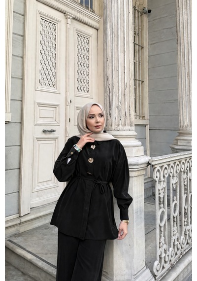 Riella Butik Rina Pantolonlu Tesettür Takım Siyah